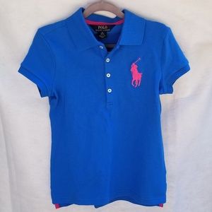 Ralph Lauren Kids Blue polo shirt with pink logo